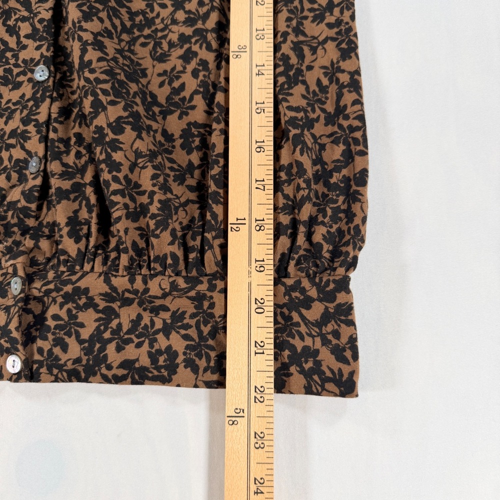 J. Jill Cardigan Women Small Brown Black Floral Button Front Cotton Tencel Top - Picture 5 of 6